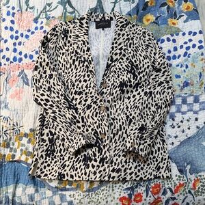 Zara Black and White Animal Print Blazer